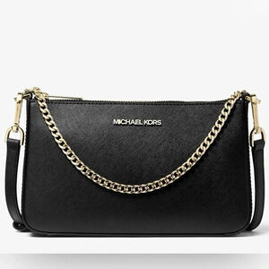 Michael Kors Jet Set Crossbody Bag Medium Saffiano Leather Chain - Black